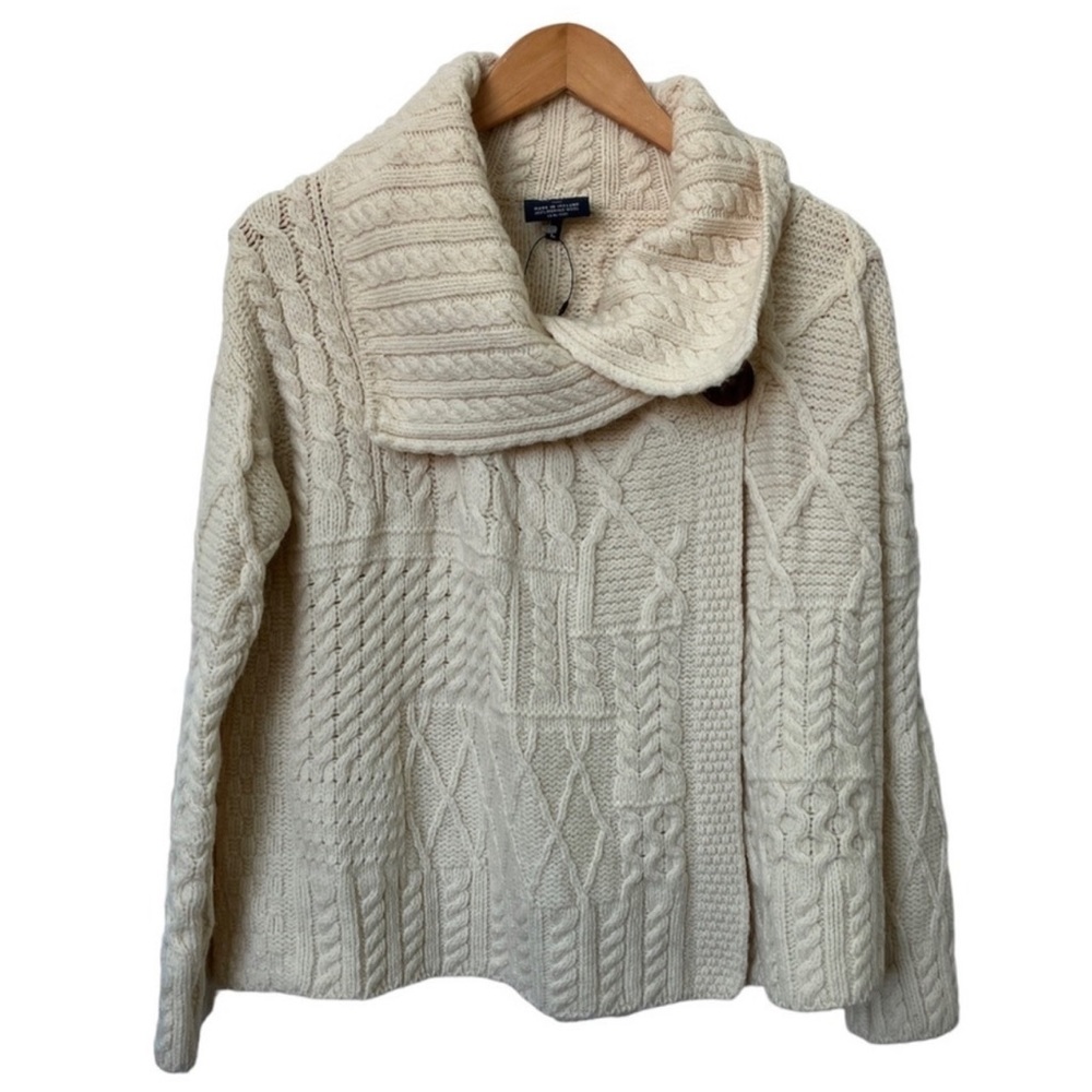 Aran Woollen Mills Made in Ireland 100% Merino Wool Knit Fisherman Cardigan